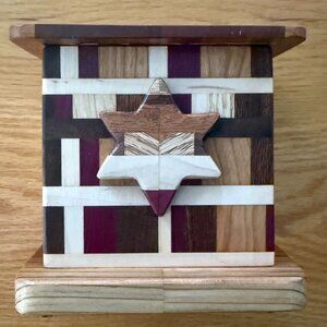 Tzedaka Charity Box Hand Crafted Mixed Hardwoods Star of David Judaica